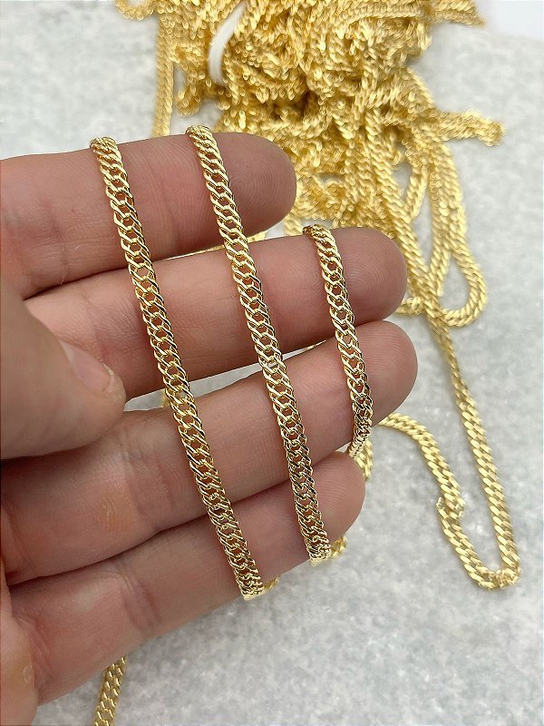 Corrente Grume Dupla diamantada banho ouro 2 milésimos com verniz italiano - 1 Metro