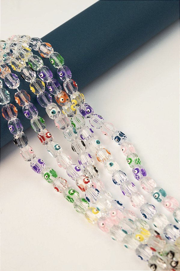 Fio Tubo Cristal Facetado 8mm Olho grego - 01 Fio