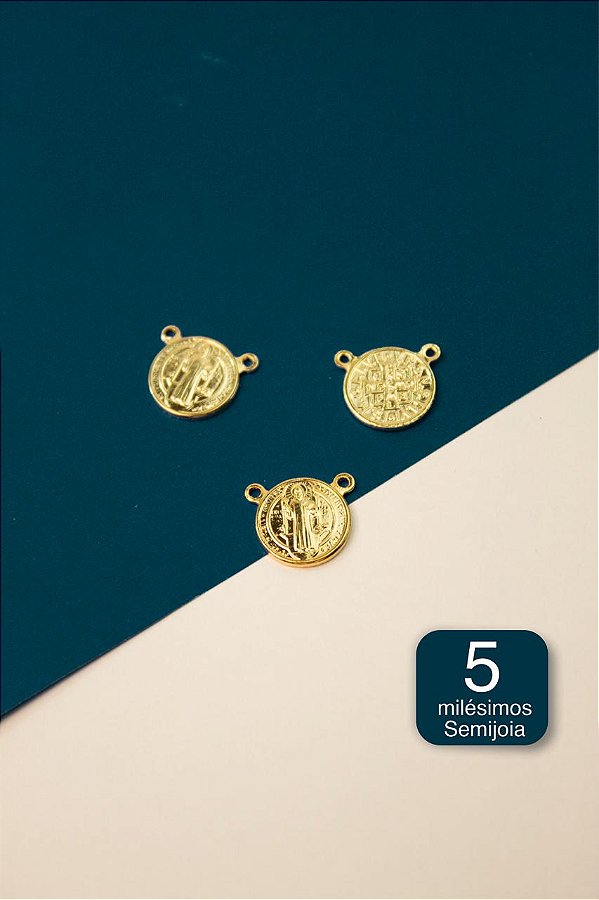 Pingente Religioso Sao Bento 2 saidas Ouro 5 milesimos - 01 und