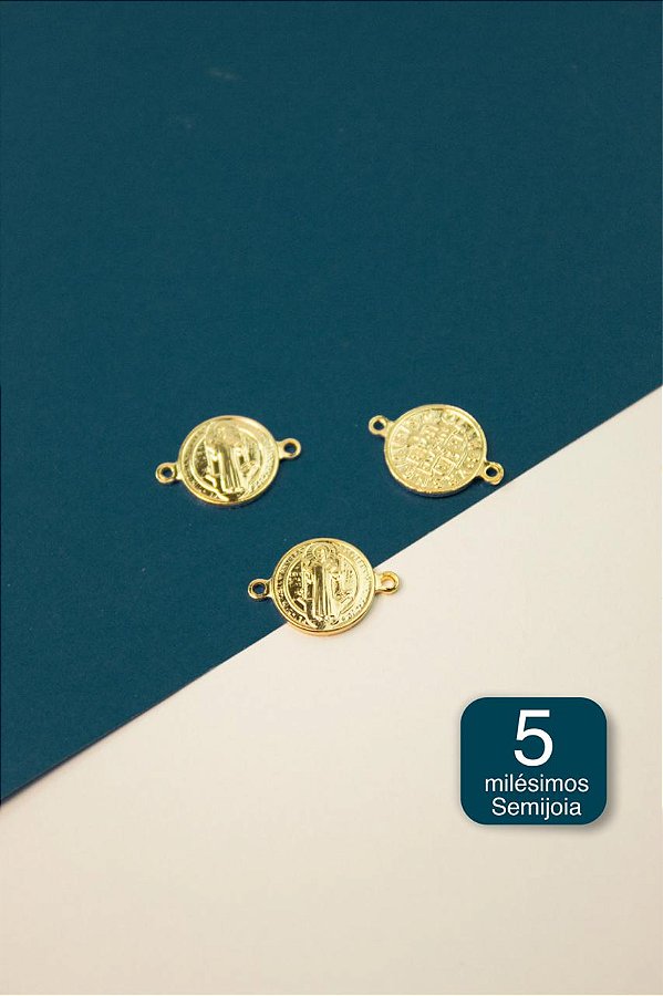 Pingente Religioso Sao Bento 2 saidas Ouro 5 milesimos - 01 und