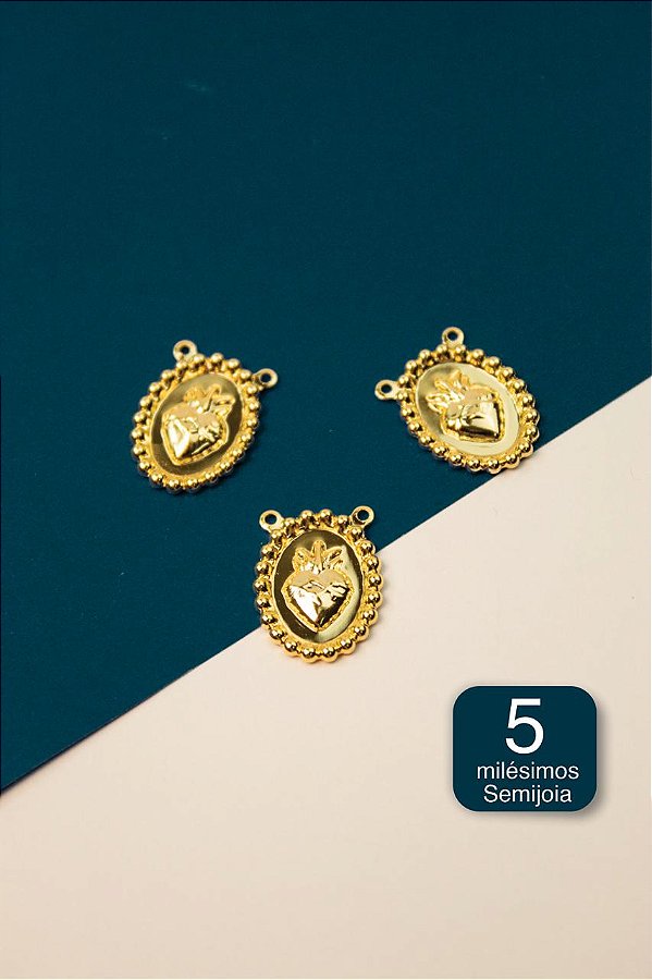 Pingente Religioso Sagrado Coracao de Jesus 2 Saidas Ouro 5 Milesimos - 01 unid