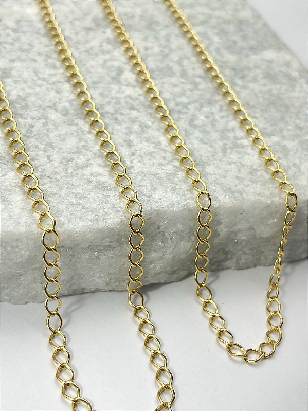 Corrente Alongadora extensora 0,80mm elo aberto - banho ouro 2 milésimos e verniz italiano - pacote 20 metros