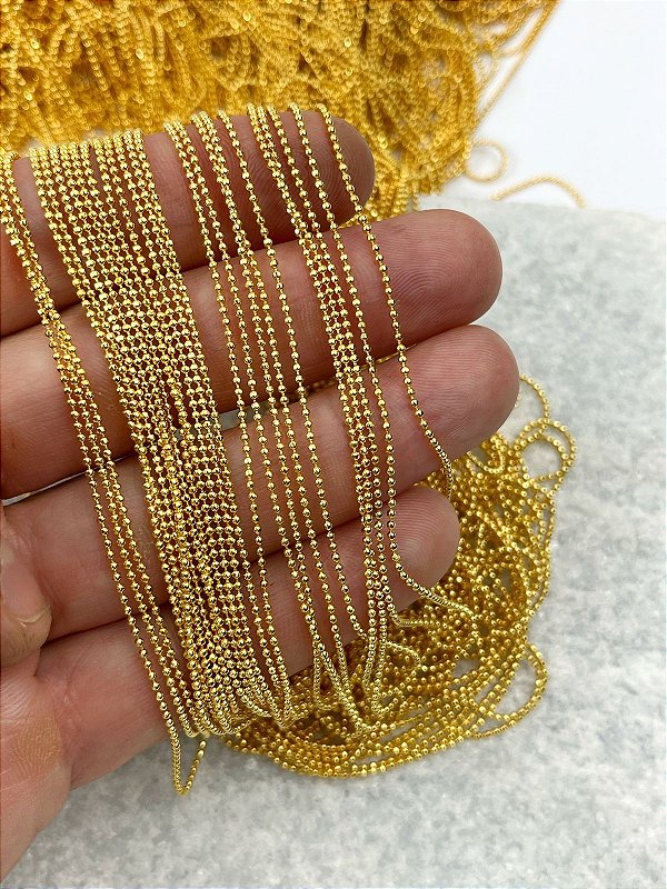 Corrente Bolinha 1,2mm diamantada Banho Ouro Semijoia * 5 milésimos de camada e verniz italiano - 1 metro