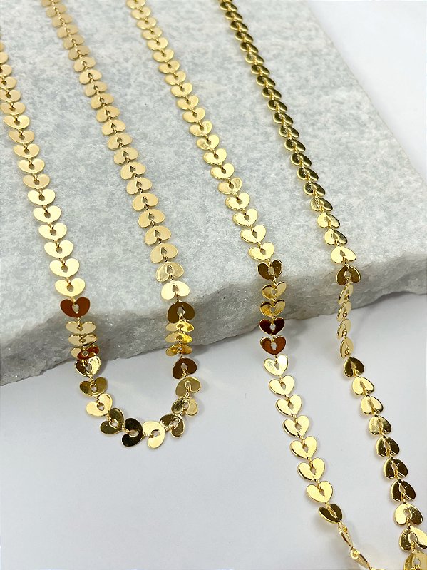 Corrente Coração banho ouro 2 milésimos com verniz italiano - 1 metro