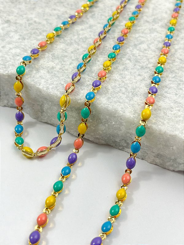 Corrente Colorida verão banho ouro 2 milésimos com verniz italiano - 1 metro