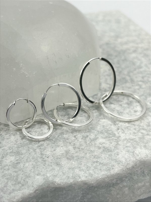 Trio Brinco Argola Prata 925 - 3 pares tamanho P M G - joia em Prata original