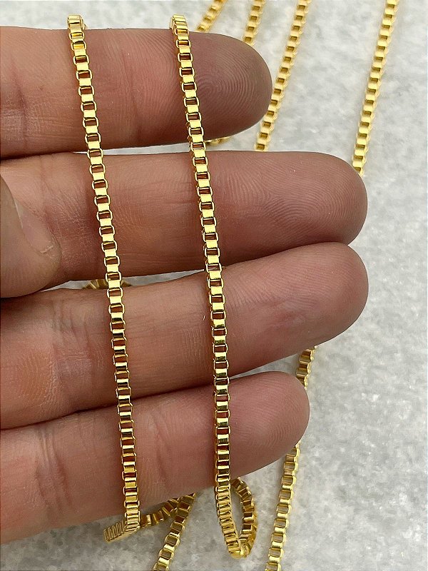 Corrente Veneziana 2,0mm Banho ouro 2 milésimos de camada e Verniz Protetivo italiano - 1 metro