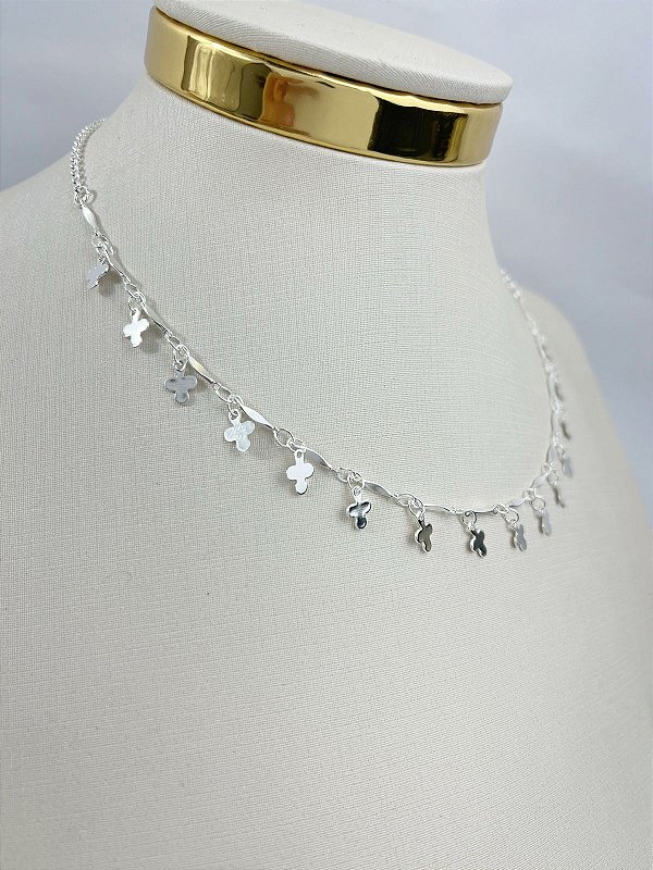 Choker Cruz Banho Semijoia Prata 50 milésimos e verniz italiano - medida 40cm - 1 unidade