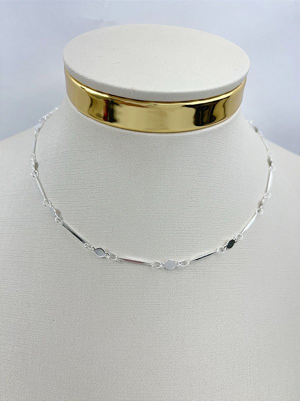 Choker Moedas Banho Semijoia Prata 50 milésimos e verniz italiano - medida 40cm - 1 unidade