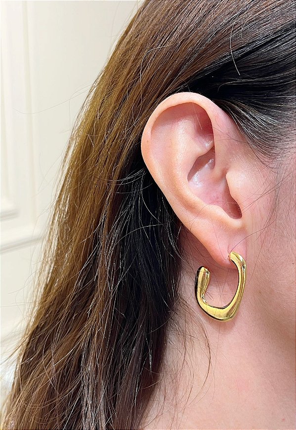 Brinco Argola organico Banho ouro com tarraxa Banho Ouro 2 milésimos com verniz italiano - 1 par