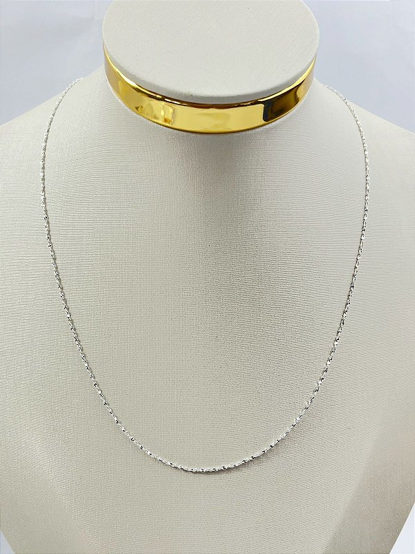 Colar diamantada Prata 60 cm - Banho Prata 925 semijoia camada de 50 milésimos com verniz - 1 unidade