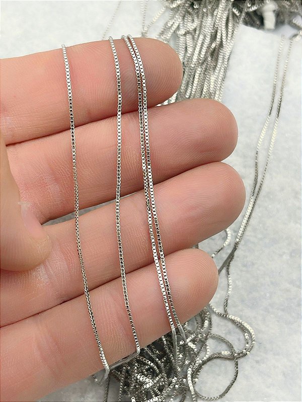 Corrente Veneziana 0,60Mm - 1 Metro - Super Fina Ideal Para Pedras, Perolas e cristal - Banho Diamante niquel branco e Verniz Protetivo italiano
