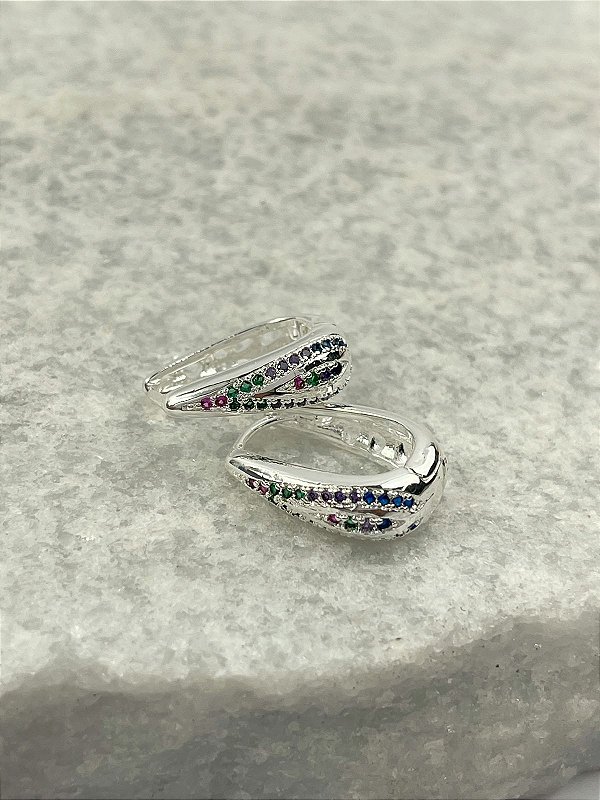 Brinco Argola Gota Cravejado zirconia Banho Prata 925 Semijoa 50 milésimos de camada e verniz italiano - 1 par