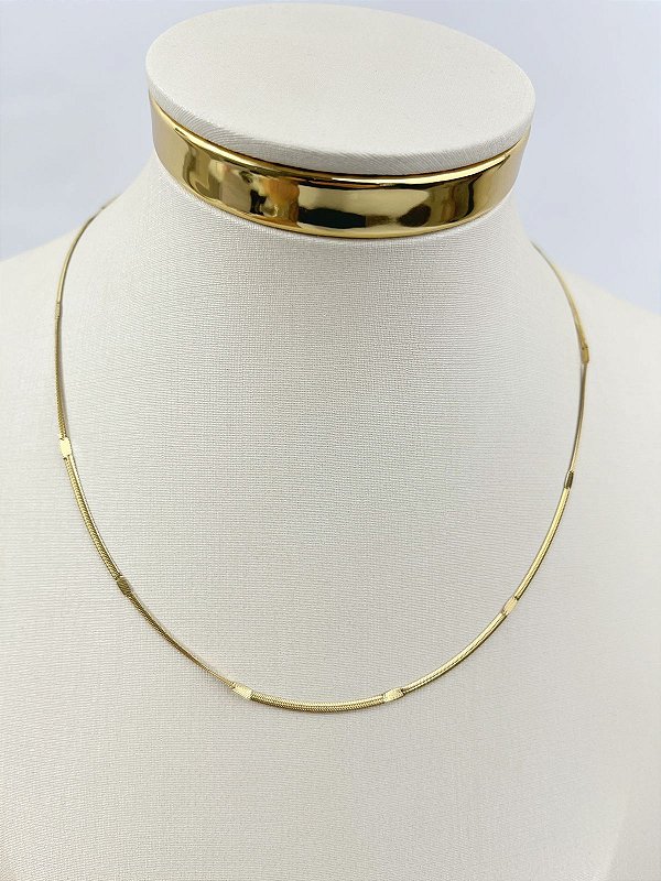 Colar Fita com detalhe aço inox dourada - 40cm mais extensora - 1 unidade antialergico