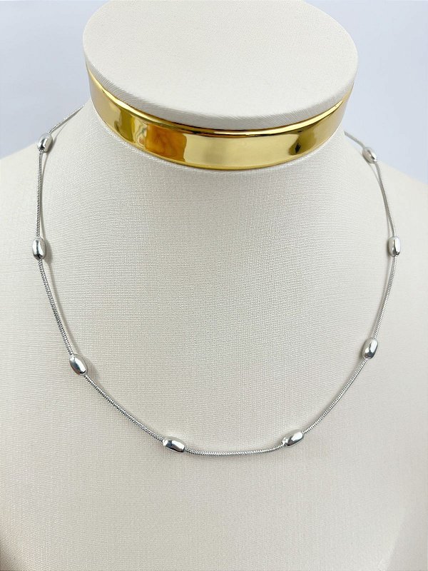 Colar Rabo de rato com bolinha aço inox - 40cm mais extensora - 1 unidade antialergico