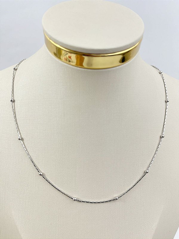 Colar laminada com bolinha aço inox - 50cm - 1 unidade antialergico