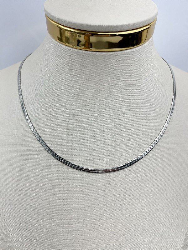 Colar Aço Inox Fita 3mm - medida 40cm com Extensora - 1 Unidade