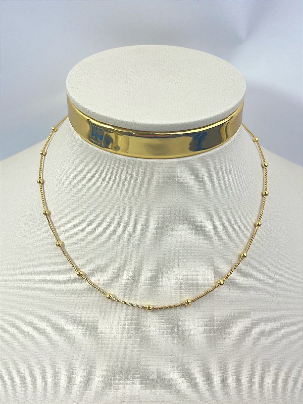 Choker veneziana com bolinha com 35cm e extensora - banho ouro 2 milésimos com verniz italiano - 1 unidade