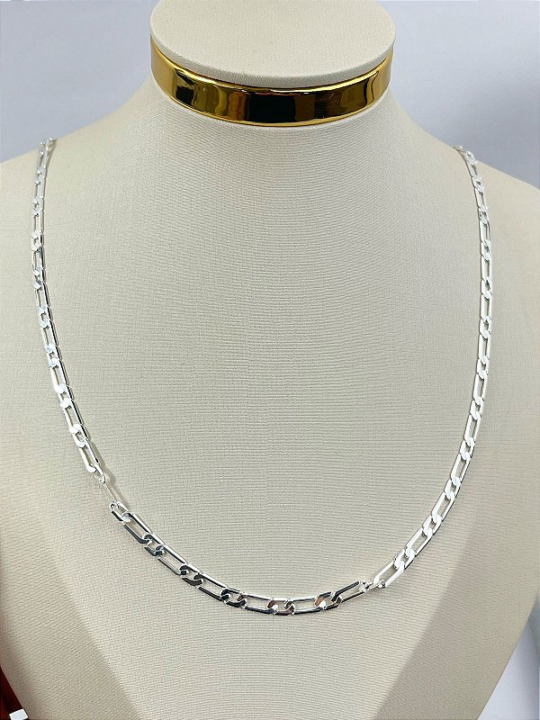 Colar Corrente Diamantada 1x1 com 60cm - banho Prata Semijoia 925 camada 50 milésimos com verniz italiano - 1 unidade