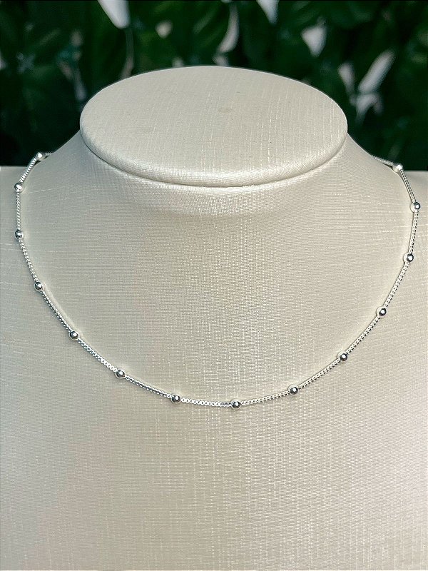 Choker veneziana com bolinha com 35cm e extensora - banho Prata Semijoia 925 com 50 milésimos e verniz italiano - 1 unidade