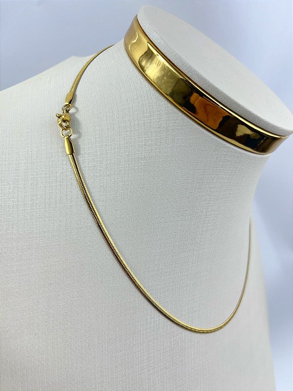 Colar Aço Inox Dourado antialergico medida 45cm - 1 unidade - espessura de 2mm
