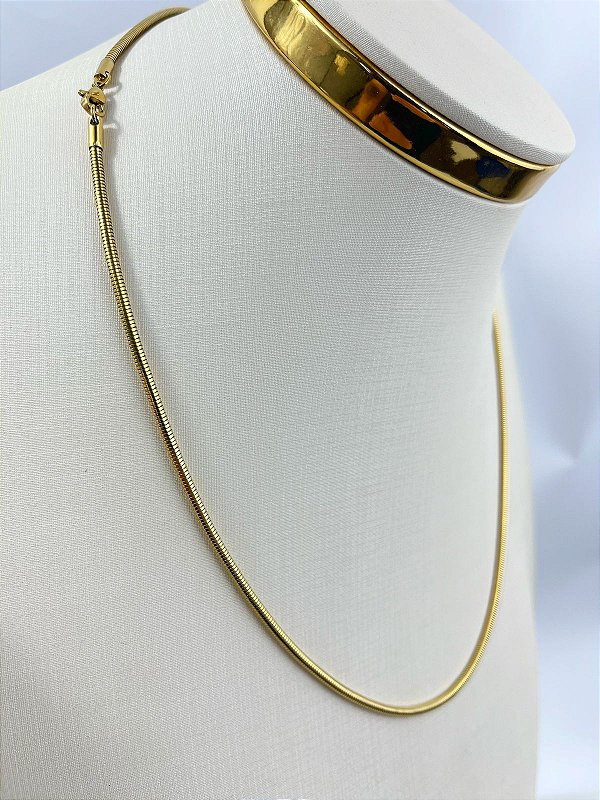 Colar Aço Inox corrente Rabo de rato de 3mm Dourado antialergico medida 60cm - 1 unidade