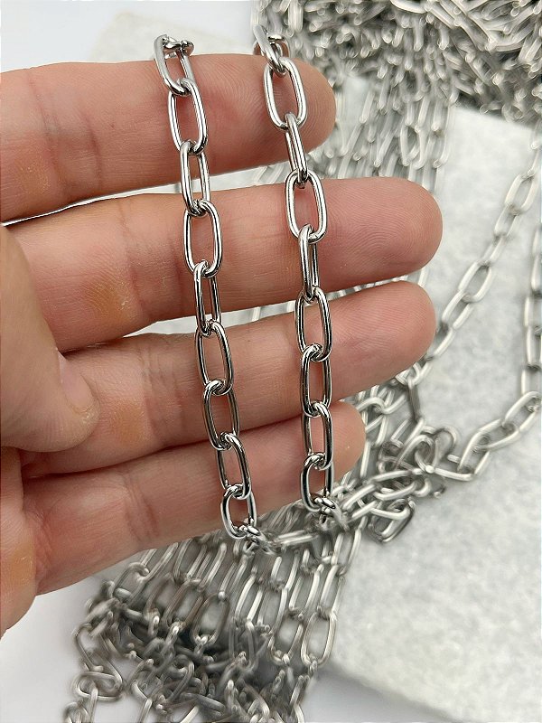 Corrente Aço Inox Cadeado Cartier Grossa - 1 Metro - Arame 2Mm - NAO ESCURECE NUNCA