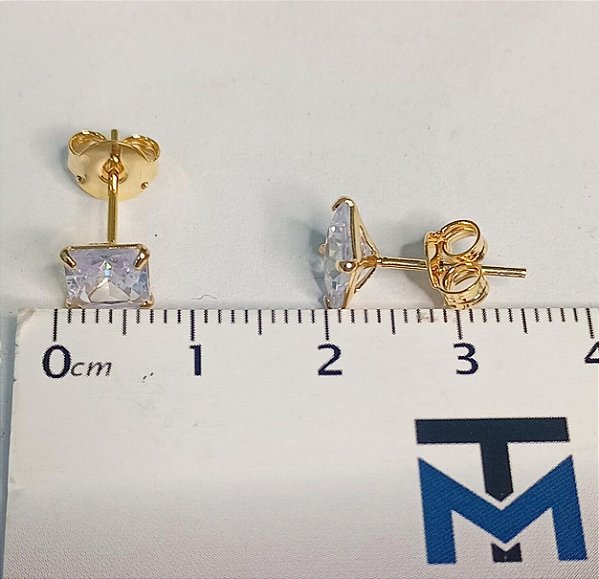 Brinco Carre Zirconia quadrado - Banho ouro 2 milesimos com verniz protetivo - 1 par