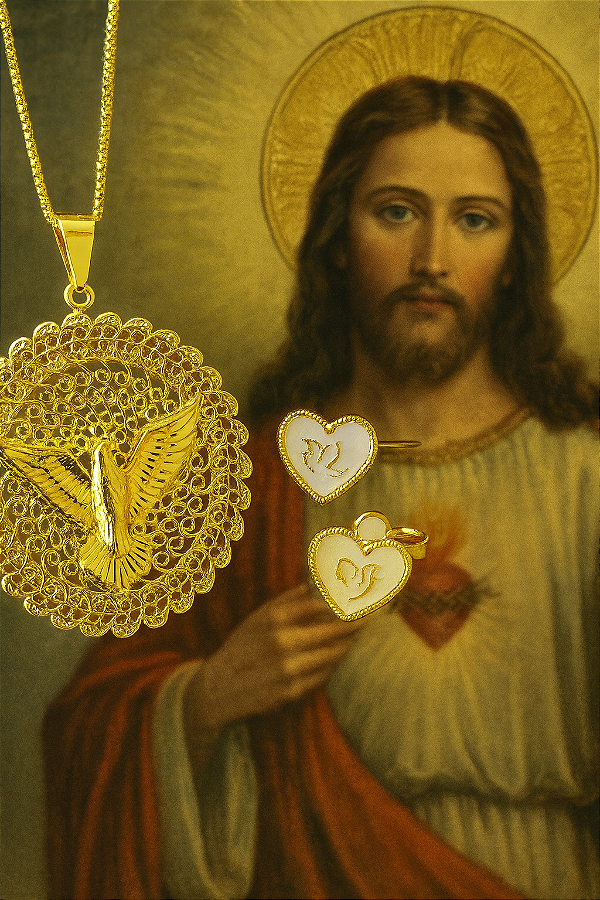 Conjunto Colar + Brinco Divino Ouro - 01 conjunto