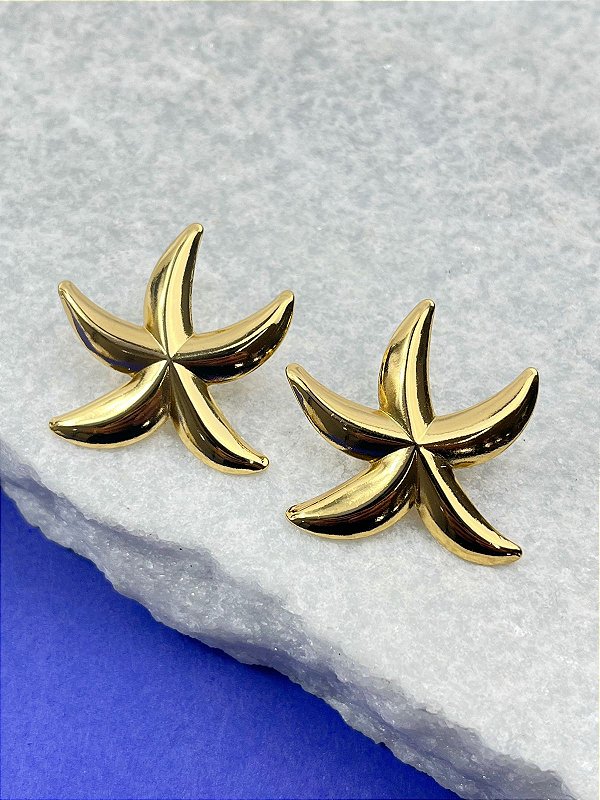 Brinco Estrela Aço inox dourado - 1 par