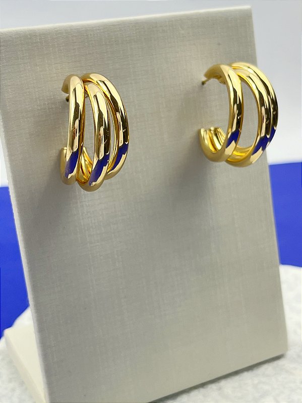 Brinco Argola Tripla banho ouro com verniz - 1 par