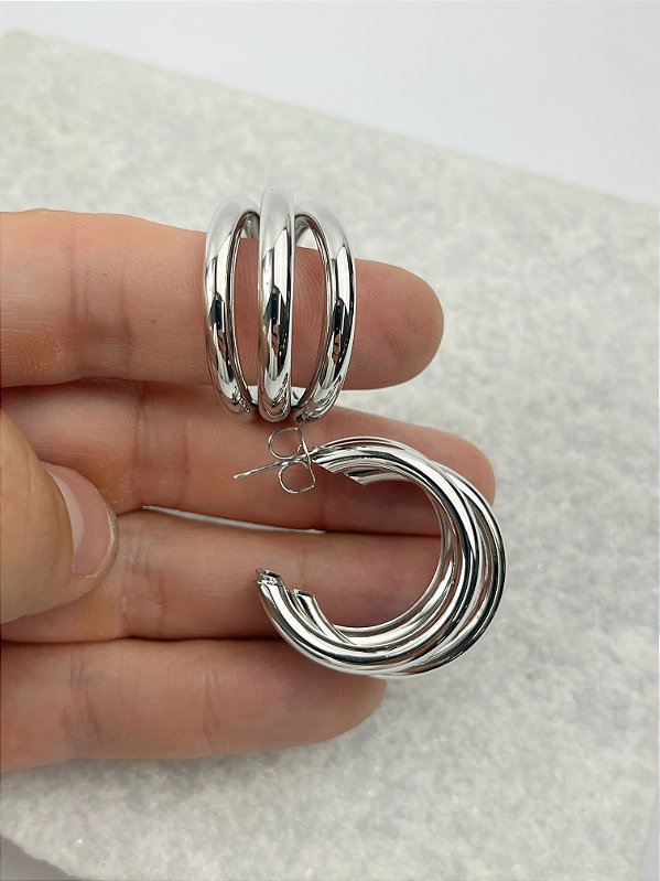 Brinco Argola Tripla banho diamante com verniz - 1 par