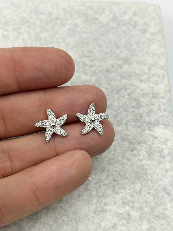 Brinco Estrela do mar com Zirconia banho diamante com verniz - 1 par