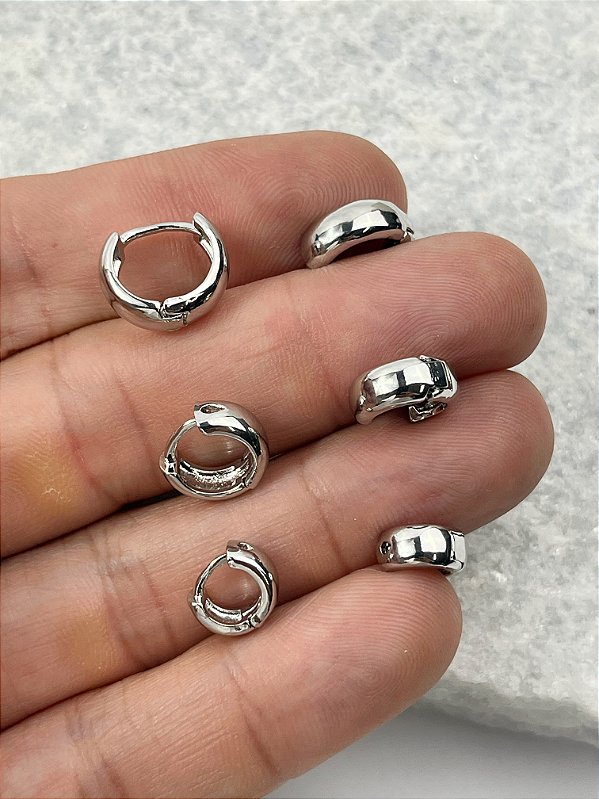 Trio Brinco Argola click banho diamante com verniz italiano - 3 pares