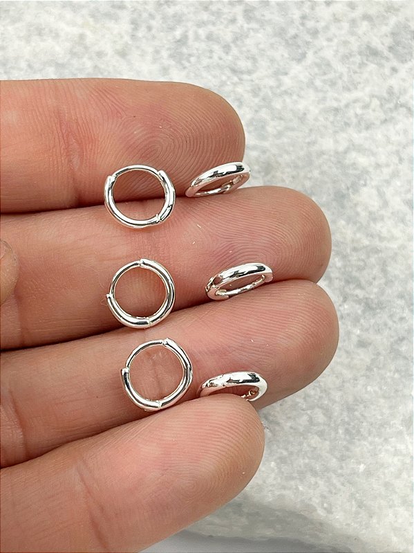 Trio Brinco Argola click banho Prata 925 Semijoia com verniz italiano - 3 pares