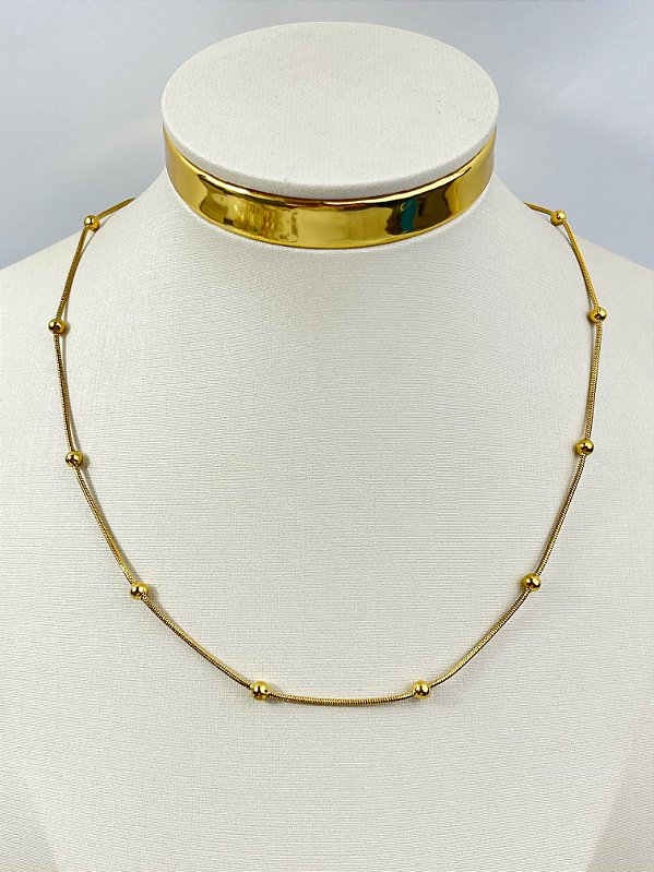 Colar Rabo de Rato com bolinha aço inox dourado medida 45cm - 1 unidade