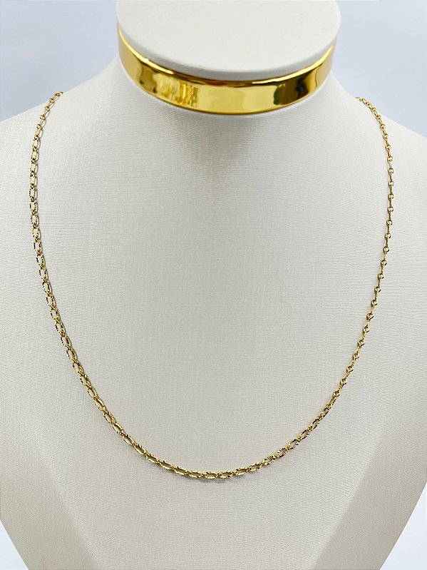 Colar corrente diamantada aço inox dourado medida 60cm - 1 unidade