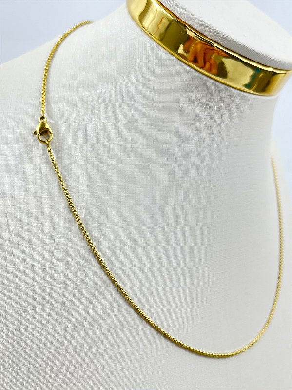 Colar veneziana redonda aço inox dourado medida 45cm - 1 unidade