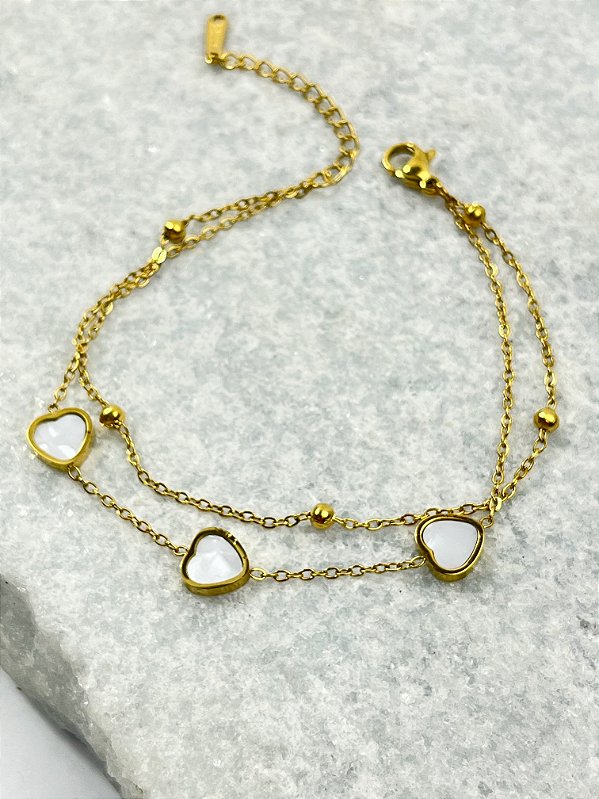 Pulseira Cadeado aço inox dourada com coração medida 17cm - 1 unidade