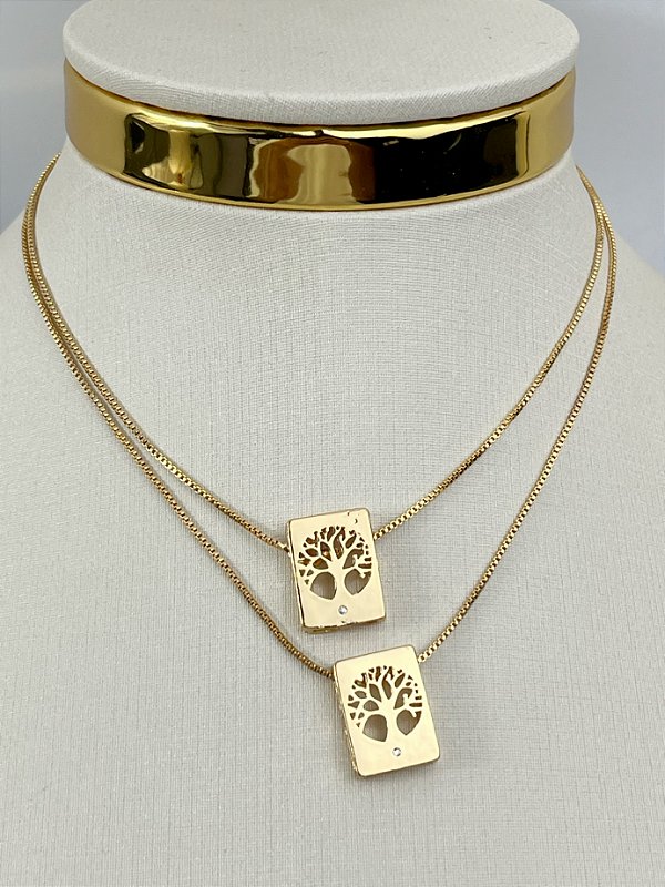 Escapulário Árvore da Vida corrente veneziana banho ouro - medida 60cm - 1 unidade