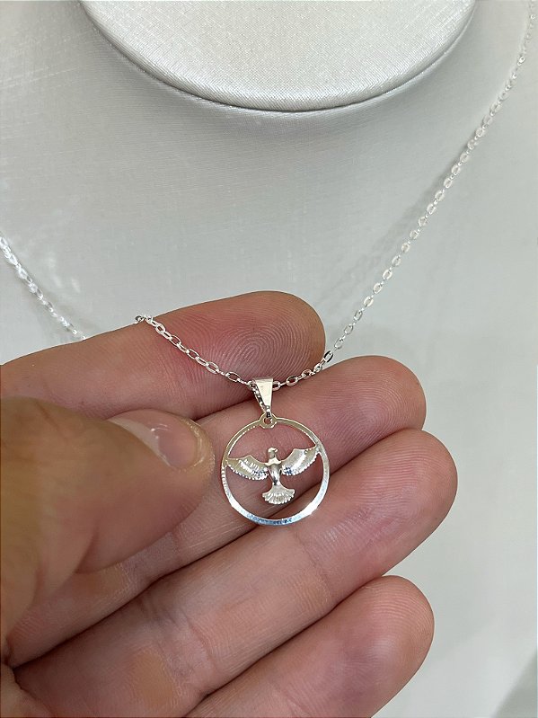 Colar Espírito Santo Banho Prata 925 Semijoia com 40cm mais extensora - 1 unidade