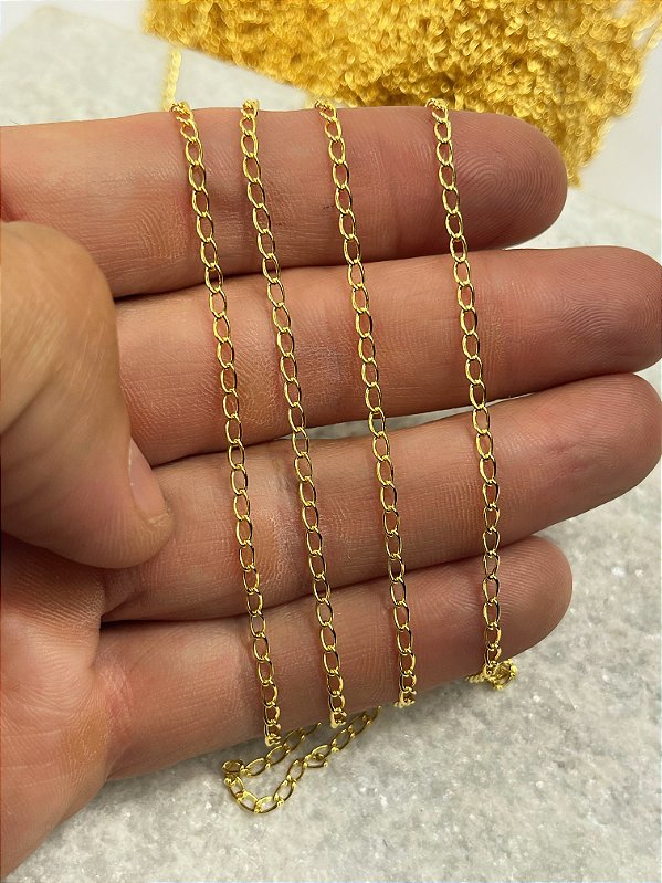 Corrente Alongadora Extensora fina Arame 0,40mm soldada - Banho Ouro Camada 2 Milésimo Com Verniz italiano - 1 Metro