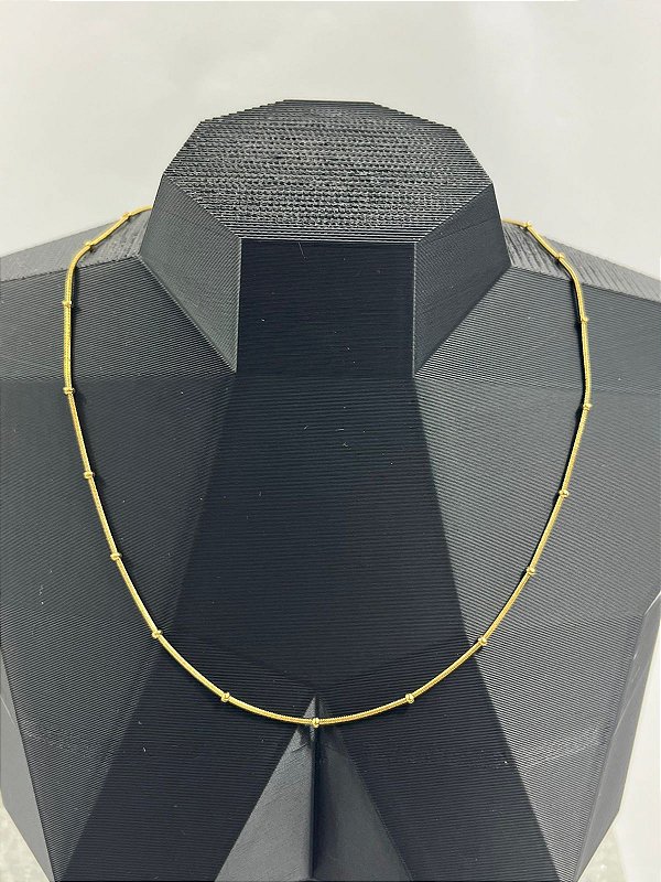 Colar Aço Inox Rabo de rato 1.0mm com bolinha Dourado - antialergico - medida 40cm - 1 Unidade