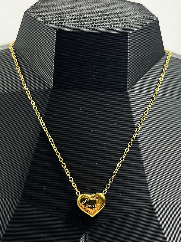 Colar Aço Inox Cadeado com pingente coração Dourado - antialergico - medida 40cm e extensora - 1 Unidade