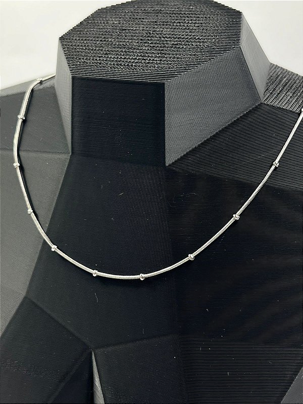 Colar Aço Inox Rabo de Rato 1,0mm com bolinha - antialergico - medida 40cm e extensora - 1 Unidade