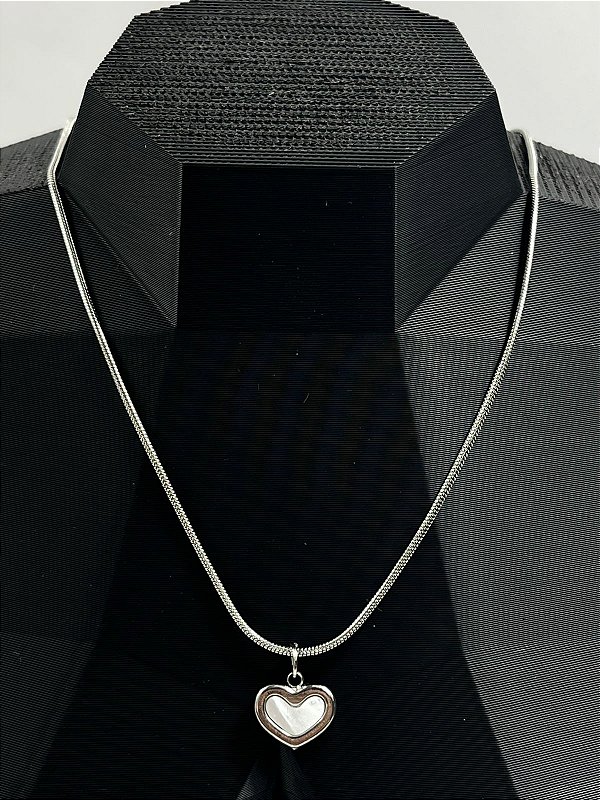 Colar Rabo de Rato Aço Inox pingente Coracao com madreperola - antialergico - medida 40cm e extensora - 1 Unidade