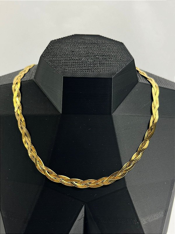 Colar Fita Trançada Aço Inox Dourado - antialergico - medida 40cm e extensora - 1 Unidade