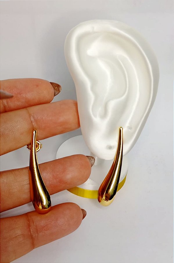 Brinco gota aço inox dourado - 1 par