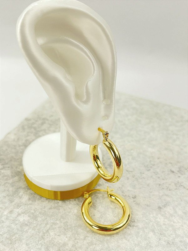 Brinco Argola tubo 20mm Banho Semijoia Ouro 5 milésimos com verniz italiano - 1 par