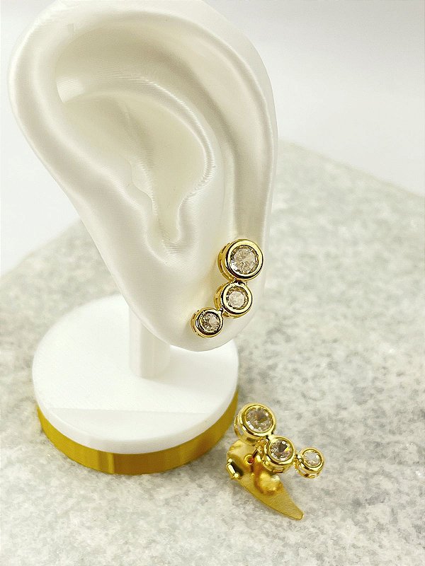Brinco Ear Cuff zirconia cristal Banho Ouro 2 milésimos com verniz italiano - 1 par